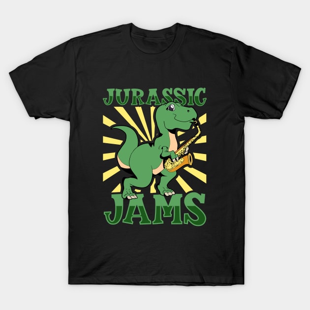 Jurassic Jams - TREX Saxophonist T-Shirt by Modern Medieval Design